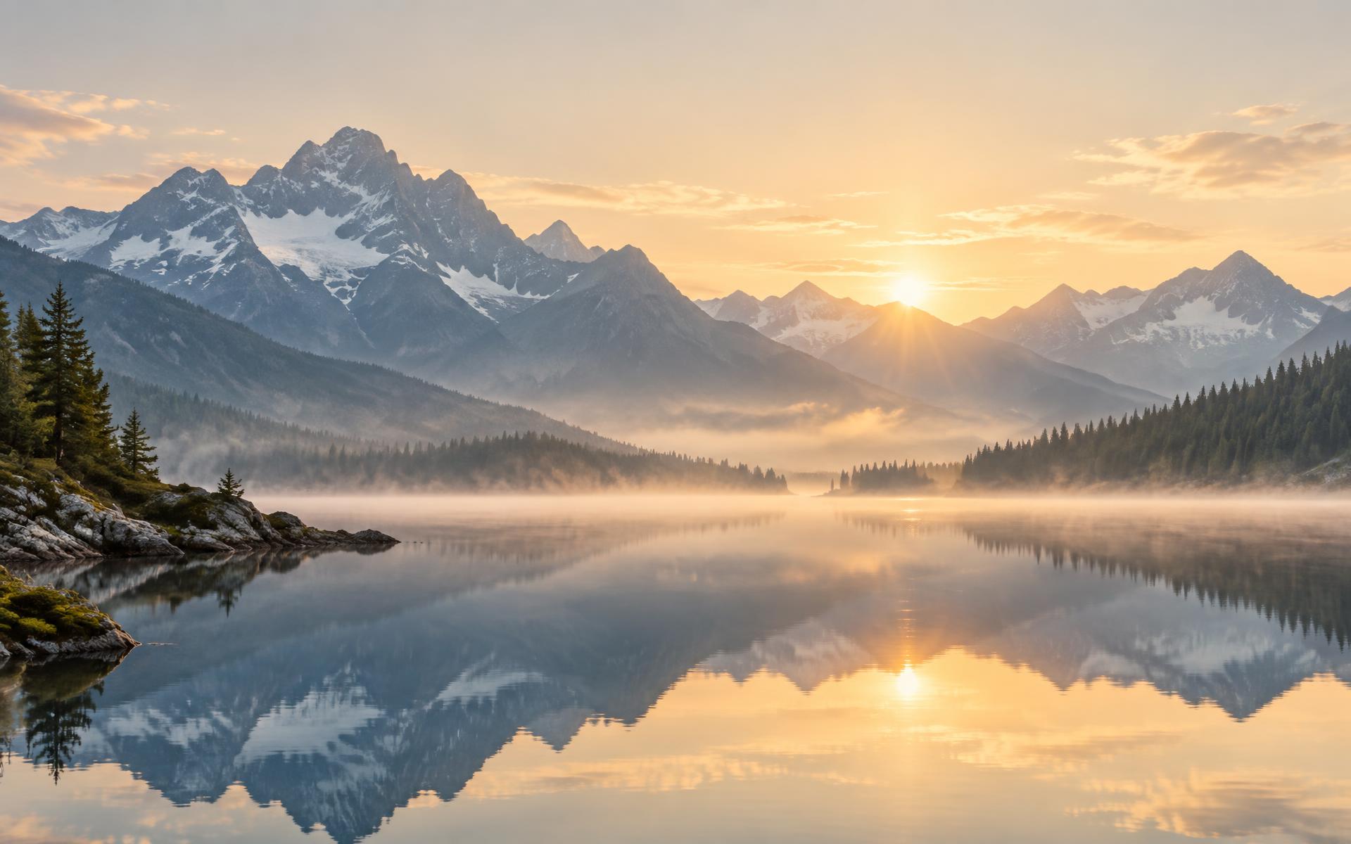 Mountain lake at sunrise